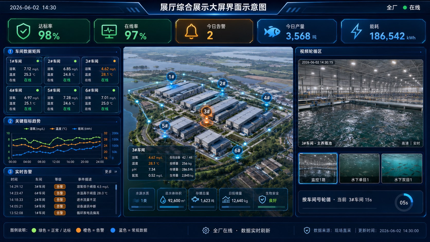 Exhibition-hall overview dashboard (UI concept)