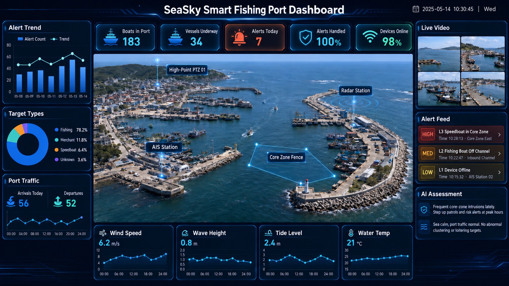 Command dashboard of the smart fishing-port management system (concept)